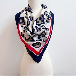 Vtg Anne Klein Brown Red Blue Leopard Print Scarf